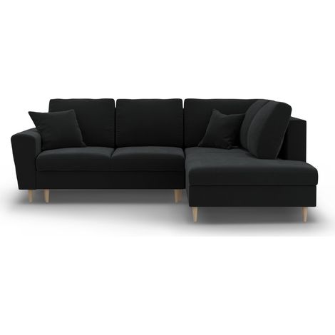Canapé d'angle droit convertible + box 5 places en velours noir (1/5)