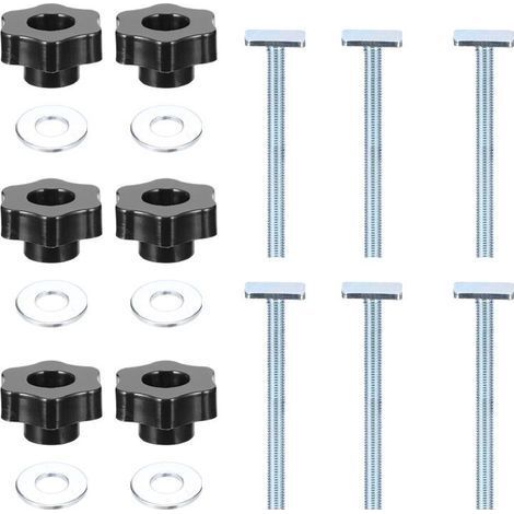 6 Pcs Vis en T pour Rail Aluminium M8 x 100 mm, Vis Rail en T avec Poignée étoile m8, Acier Inoxydable pour T-Track T-Slot et Travail du Bois et Scie à Table (1/5)