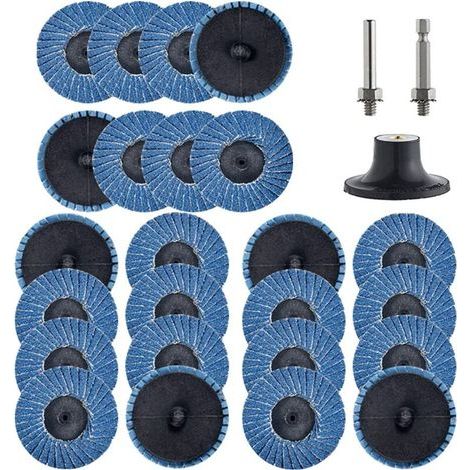 Plateau à couvercle rabattable Roll-Lock de 24 pièces de 2 po avec accessoires de machine à perforer de 1/4 po Meule plate en zircon T27 à grain 36 pour la préparation de surface (grain 36) (1/5)