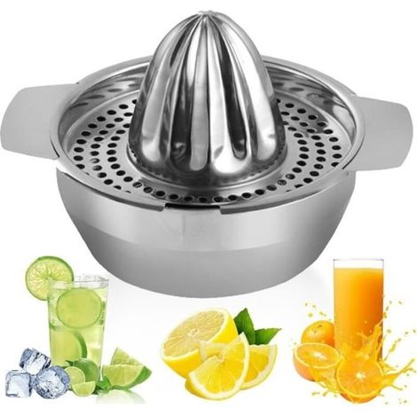 Manual Citrus Juicer Stainless Steel Lemon Press, Rotating Lemon Press Easy to Clean for Squeezing Lemons, Juice Extractor with Strainer (1/4)