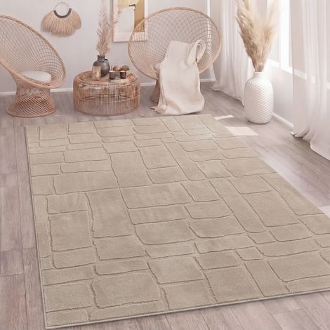Paco Home Teppich Wohnzimmer Hochflor Skandi Boho Steinoptik Uni Waschbar Beige 240x340 cm (1/5)
