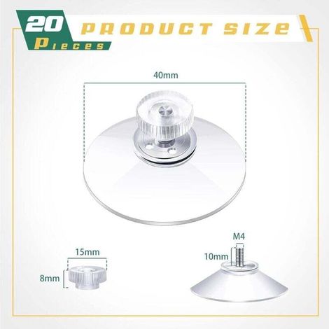 Ventouses en Plastique 40 mm Ventouse en PVC Transparent Support d'Aspiration Adhésif Puissant avec Écrou à Vis pour Tissu d'Ombre de Voiture Porte Verre Fenêtre Salle de Bain (20 Pièces)