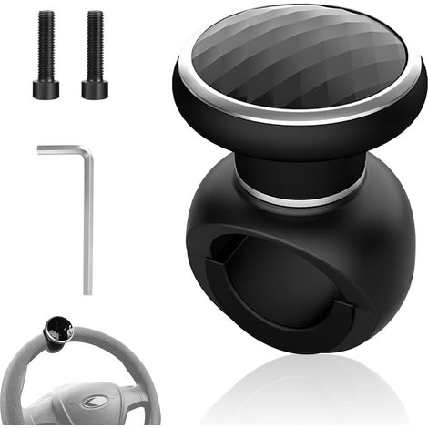 Pommeau de volant universel noir avec clé à molette, aide au volant, tracteur, voiture, camion, pelleteuse, bateau, accessoire (1/5)