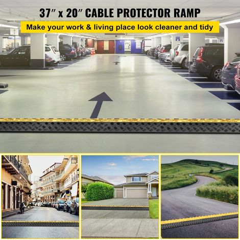 Rampe de Protection de Cable 3,3 tonnes Rampe de Cache-Cable 3 Canaux Passe Cable Sol Protecteur de Cable Sol Goulotte Passe Cable Couvre Cable pour Parking Entrepôt Concert Hôtel Scène 94,5x50x8 cm (1/5)