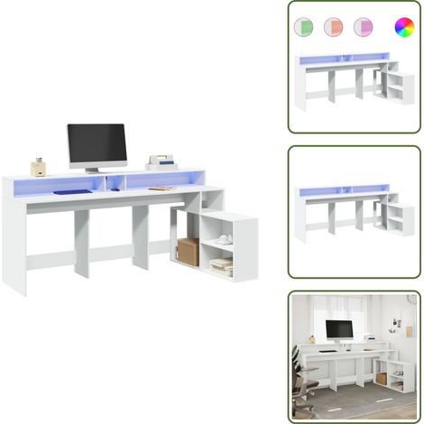 The Living Store LED-Schreibtisch Weiß 200x104x91 cm Holzwerkstoff - Holzschreibtisch