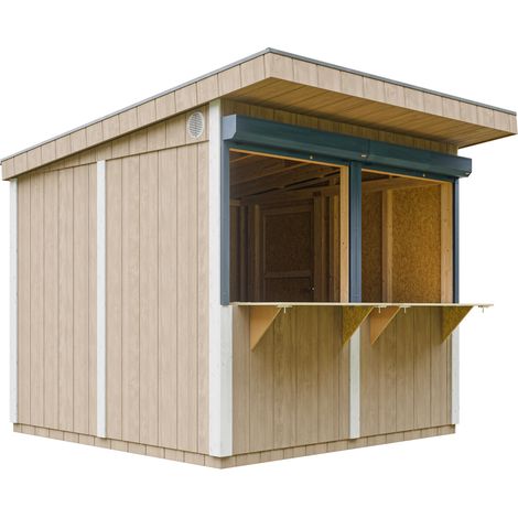 Quiosco de panel Premium - 5,9m² - H240x248x305 cm - Bar de jardín, kioscos de madera para negocio, caseta jardin exterior - Construcción de paneles LP Smartside - Timbela M950-TERRA BROWN (1/5)
