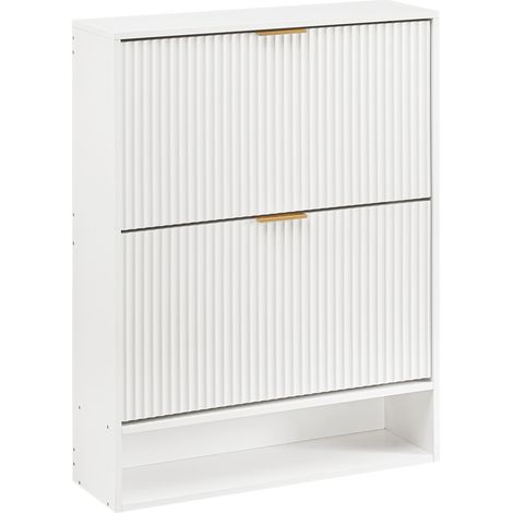 Meuble à chaussures 80 x 24 cm avec étagères réglables, protection anti-basculement et surface déco blanche (1/5)