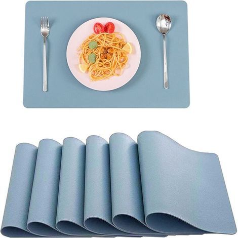 (Gris Bleu)Sets de Table en Cuir, Lot de 6 Sets de Table Lavable imperméables Rectangulaire Sets de Table Résistant à la Chaleur, 45 × 30cm (1/4)