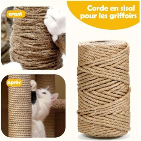 Corde en sisal pour arbre à chat, 6 mm x 50 m, corde naturelle à griffer pour chat, corde de chanvre adaptée au jardin et au bricolage (1/5)
