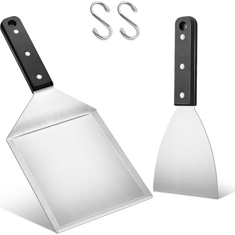 Juego de espátulas para barbacoa, 2 espátulas de acero inoxidable y rejilla grande para barbacoa para hamburguesas, Teppanyaki, accesorios para barbacoa, regalos para hombres (1/5)