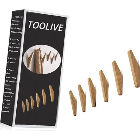 Lot de 6 patères en bois vintage, patères en bois, capacité de charge 5 kg, patères murales, patères peignoir, patères chapeau, patères, patères multi-usages, patères clés (lot de 6) - (1/5)