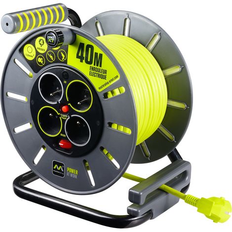 Masterplug, Raccoglitore cavo elettrico Silver, Arrotolatore, 40 m, 4 x CEE 7/4 Sockets, Termico, Manuale, A parete, Plastica, 0.9 kg, 21 x 24.5 x 27.2 cm (1/5)