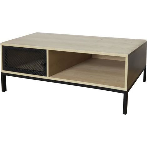 Table basse coloris naturel-noir - longueur 100 x profondeur 50 x hauteur 36 cm (1/3)