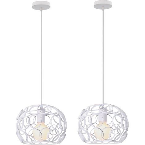 2PCS Suspension Luminaire Cage Ronde Lampe À Suspension En Fer Métallique Plafonnier Rétro Vintage Pour Club Bar Café Blanc (1/5)