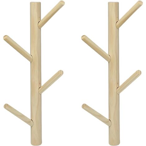Vertical Wooden Wall Coat Rack, 2 Pieces, 8 Hooks (1/5)