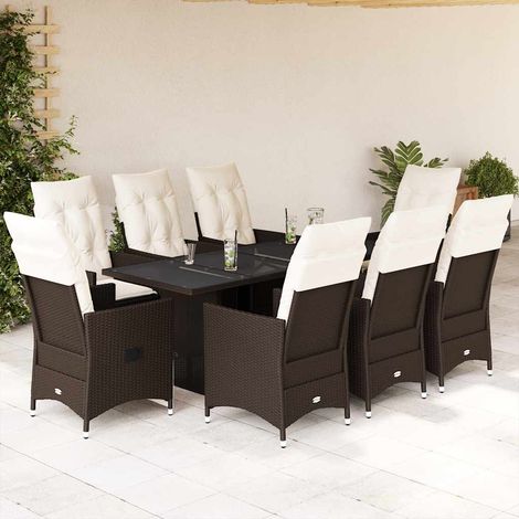 Ensemble à manger de jardin et coussins 9 pcs-Salon de jardin marron poly rotin 576942 (1/5)