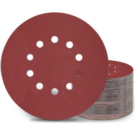 Disques de Ponçage 225 mm 50 Pièces Grain P180 10 Trous Disques Abrasifs 225 mm Ronds Papier Abrasif for Ponceuse (1/5)