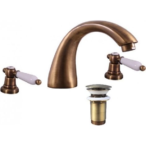 Mélangeur lavabo rétro 3 trous MORAVA en laiton bronze (1/4)