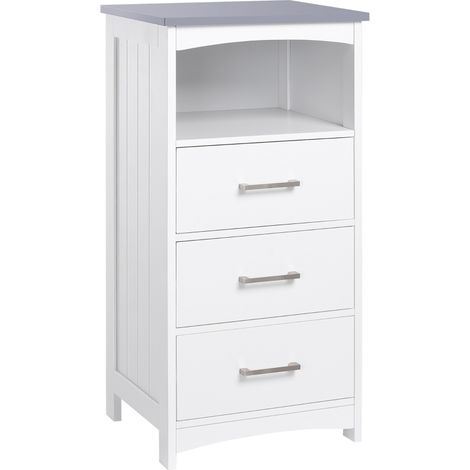Mobiletto Bagno con Scaffale Aperto e 3 Cassetti in MDF, 40x33x80cm, Bianco (1/5)