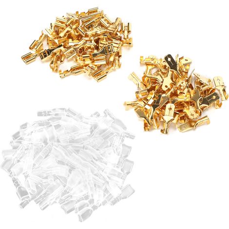 Kit de 50 paires de cosses à sertir en laiton isolant pour câbles électriques, 6,3 mm, couleur or (1/5)