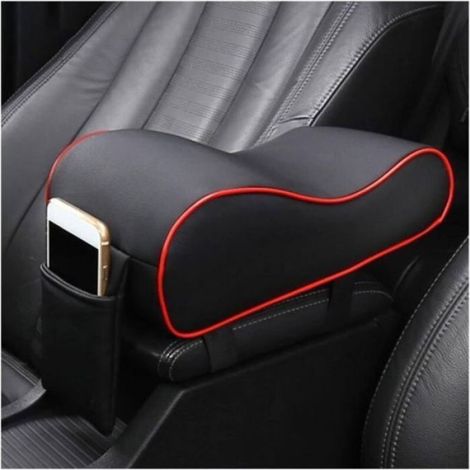 Accoudoir central de voiture Noir avec bord rouge - Rangement intégré - Surface en PU - Imperméable HBCL (1/3)