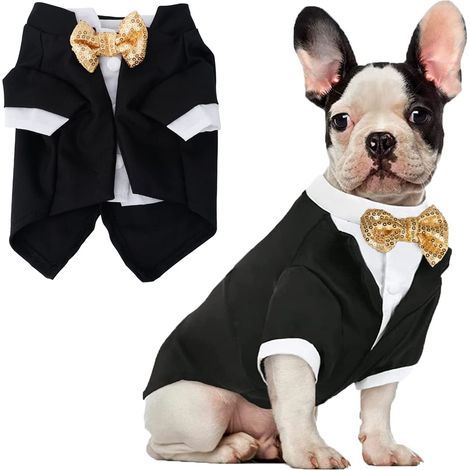 Smoking pour chien avec nœud papillon : costume de cérémonie pour animaux de compagnie, idéal pour les mariages, les fêtes et les jours fériés. Convient aux chiens et chats de toutes tailles. Couleur