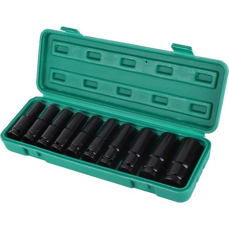 Jeu de 10 douilles à six pans en acier pour clé à chocs, coffret de rangement inclus, outil combiné robuste. (1/5)