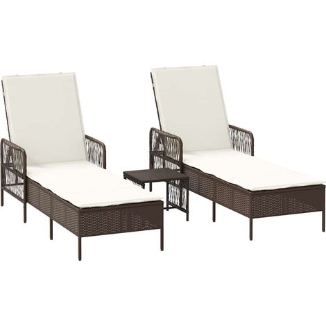 Maison Exclusive - Tumbona 3 pcs Marrón y Crema Blanca 200 x 55 x