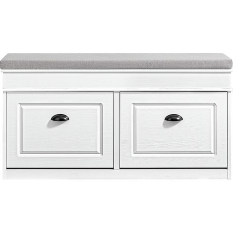SoBuy Scarpiera Salvaspazio Slim da Ingresso Panca Contenitore con Cuscino, Cassapanca Scarpiera Regolabile per Camera, Corridoio, 104x24x51cm, Effetto Legno Invecchiato Bianco, FSR64-WG