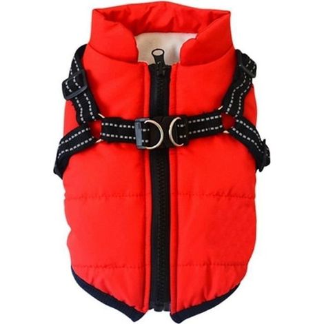 Manteau,Veste pour chien avec harnais plus épais manteau chaud chien vêtements pour petit chien moyen Chihuahua - Type A3-red-S (1/4)