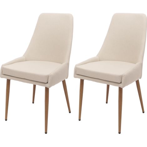 Set di 2 sedie da pranzo HHG-069, poltroncina cucina imbottita, tessuto (280g/m²) acciaio effetto legno, beige