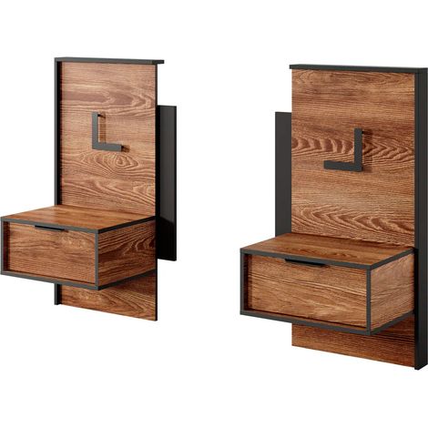 Set 2 Comodini Moderni Con LED E Cassetto Design Salvaspazio Per Camera Da Letto Illuminazione Integrata Stile Contemporaneo 102 x 58 x 39.6 Cm Castagno E Antracite