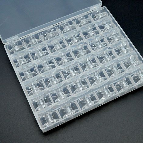 Plastic bobbin for 36-needle sewing machines, with storage box - universal transparent version (1/4)