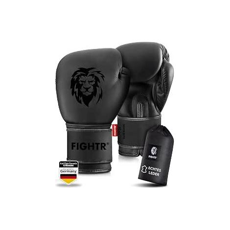 [GEBRAUCHT] B-Ware FIGHTR Boxhandschuhe aus echtem Leder für Boxen MMA Kickboxen 12 oz schwarz (1/2)
