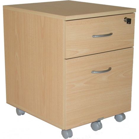 Caisson de Bureau 2 Tiroirs Hêtre 5 Roulettes L 41 H 56 P 50 cm (1/2)