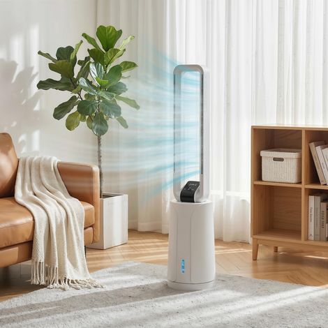 Refroidisseur d'air évaporatif Blanc minuterie 15 h hauteur 109,5 cm