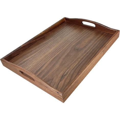 Plateau en noyer noir de 42,5 x 30,5 cm avec poignée - un café ou un petit-déjeuner au lit. Un plateau en bois classique et décoratif (1/5)