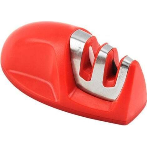Aiguiseur de Cuisine(Rouge) Professionnel 2 en 1 Manuel Aiguiseur pour Couteaux en Acier Inoxydable et céramique de Toutes Tailles,Base Anti-dérapante Noir (1/4)