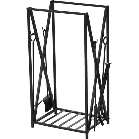 easycomfort portalegna da interno ed esterno in acciaio, porta legna per camino con attizzatoio paletta scopino pinza 46x30x76cm - nero (1/5)
