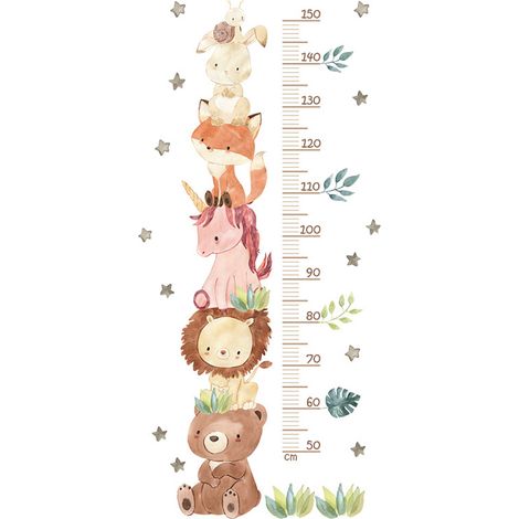 1 Toise de mesure, Sticker mural, Hauteur Mesure, Animaux de la Jungle, Décoration chambre enfant (1/5)