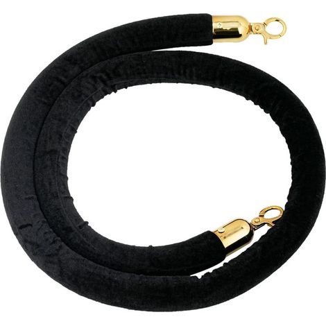 Lot de 1Corde Barriere en Velours Noir L150 x D3,5 cm Crochets Mousquetons en Or Poli pour Poteau de Guidage Séparation Épaisse de File d’Attente & Barrière de Contrôle de Foule (1/5)