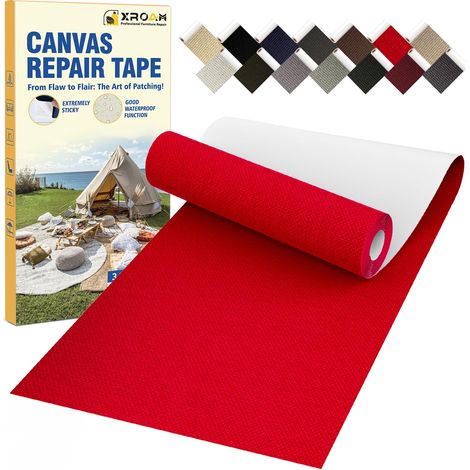 Tissu Autocollant Reparation Rouge Vif, 8x160cm Patch Autocollant Textile Imperméable en Toile, Extérieur Patch Réparation Tissu pour Canapés, Siège Auto, Tentes, Bâche, Auvents, Parasol (1/5)