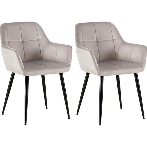 Lot de 2 chaises de salle à manger design retro coutures décoratives en carrées assise en velours gris clair 100001536 (1/5)