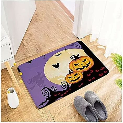 Tapis de porte flanelle imprimé Halloween « Welcome Home », antidérapant, 40×60 cm – DELKEVIC