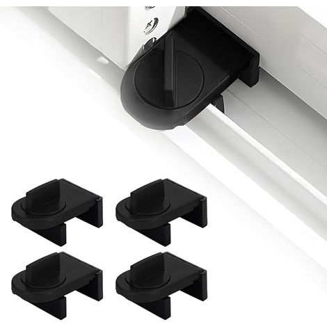 4 Pièces Verrou Baie Coulissante, Serrure Butée Réglable, Serrure de Sécurité pour Fenêtre, Bloque Fenetre Coulissante, Sans Perceuse, pour Portes et Fenêtres Coulissantes (Noir) (1/5)