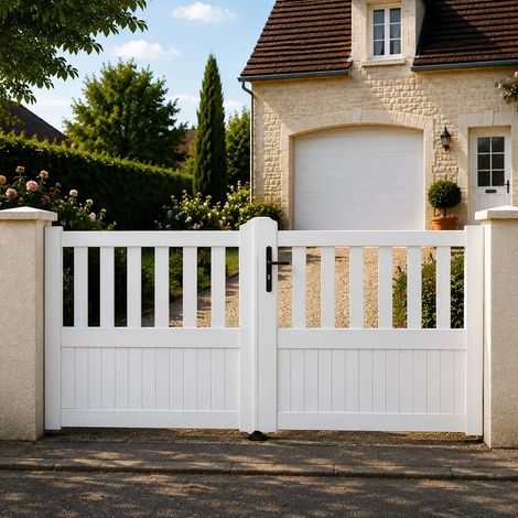 Portail battant manuel PVC blanc structure renforcée H 125 x L 400 cm semi-ajouré ETRETAT (1/5)