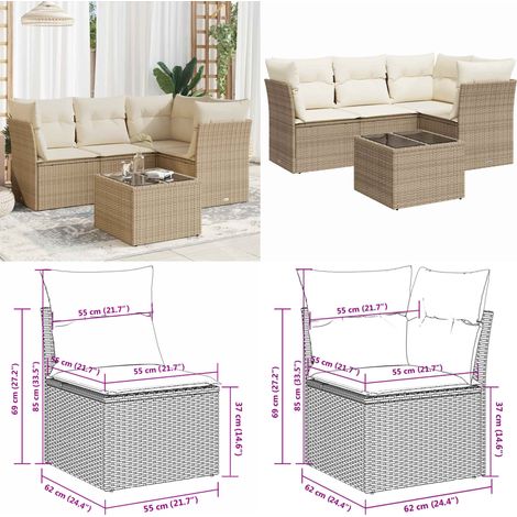 5-tlg. Garten-Sofagarnitur mit Kissen Beige Poly Rattan - Gartensortiment - Esszimmergarnituren - Lounge Möbel - Outdoor Furniture - Gartenlounge - Home & Living (1/5)