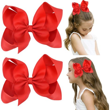 Barrette À Nœud En Ruban Grosgrain - 2 Pièces - Pour Filles - Clip Crocodile - 5 À 6 Pouces - Couleurs Unies (1/5)