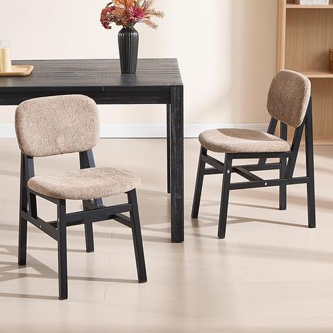 Wahson Set di 2 Sedie da Pranzo in Tessuto con Gambe in Legno, Stile Rustico per Cucina e Soggiorno, Marrone