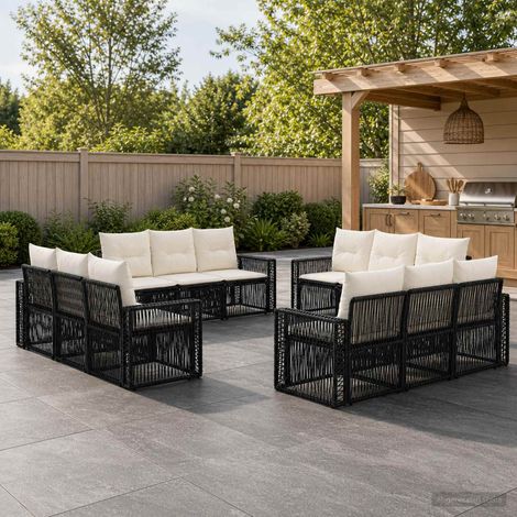 Salon de jardin modulable 12 places en polyrotin noir et blanc crème, 95.6kg - PANGIVO (1/5)